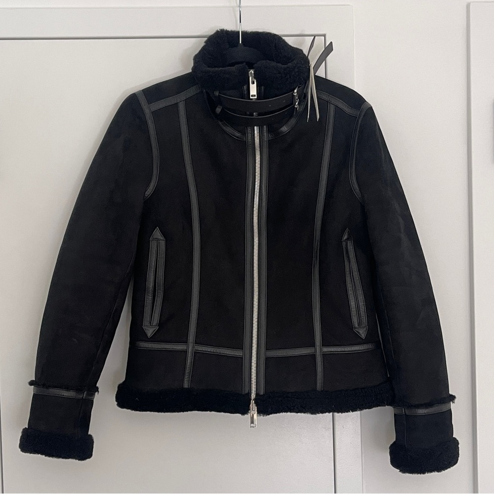 Proenza Schouler Arlo Jacket in Suede Black Shearling - New Size 4